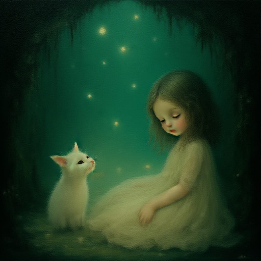 Enchanted Doll in Bioluminescent Grotto