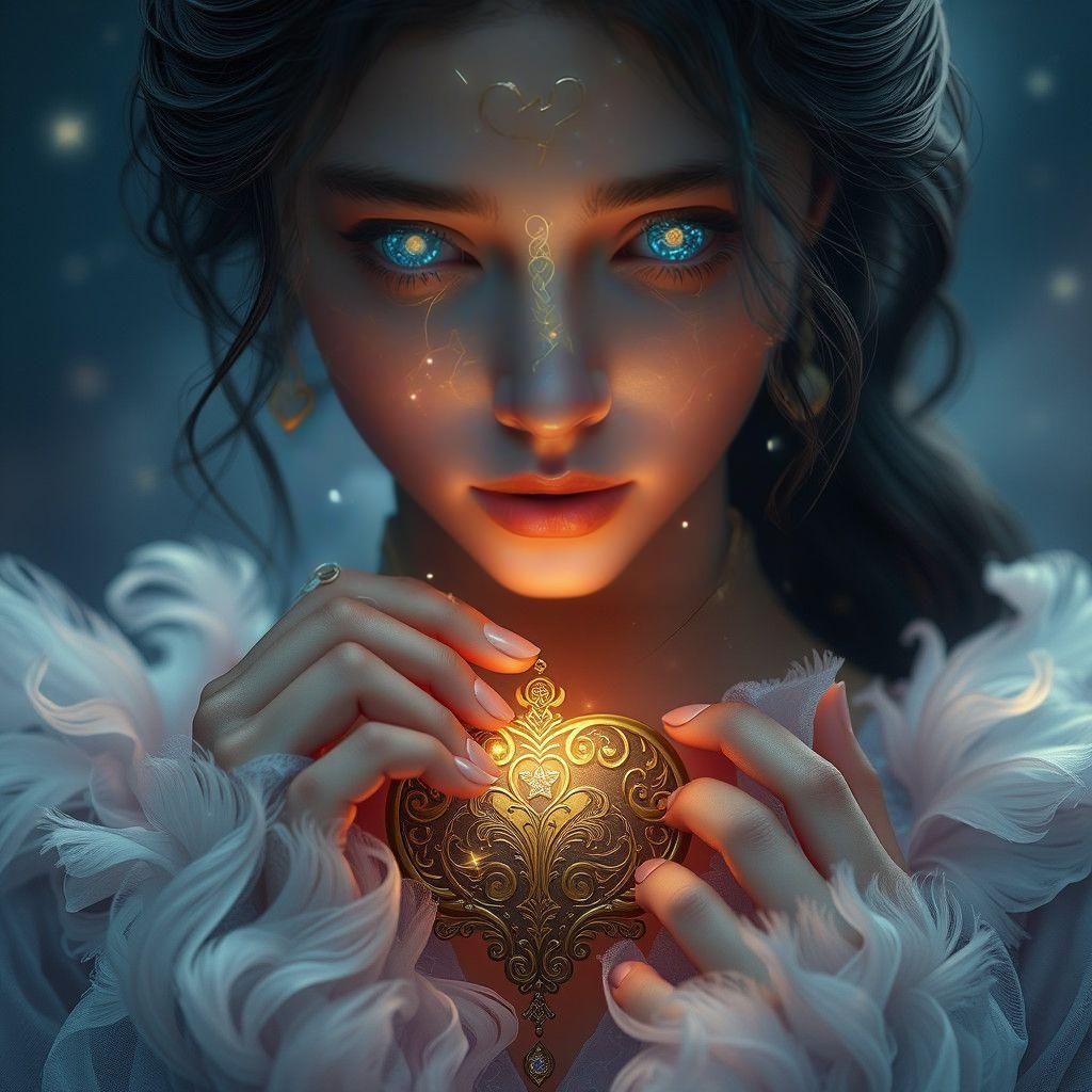 Woman with Starry Eyes and Heart Amulet
