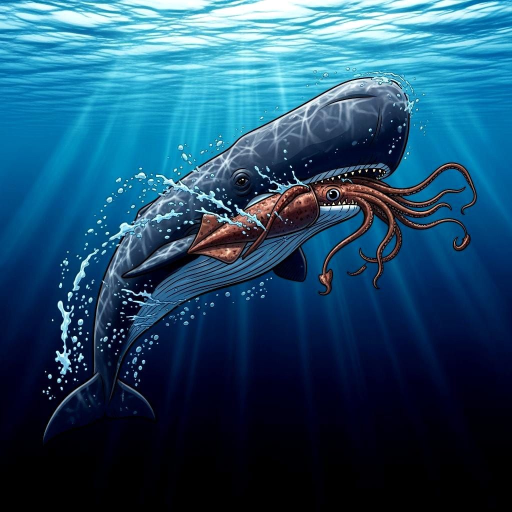 Whale Battles Giant Squid From Ocean Depths