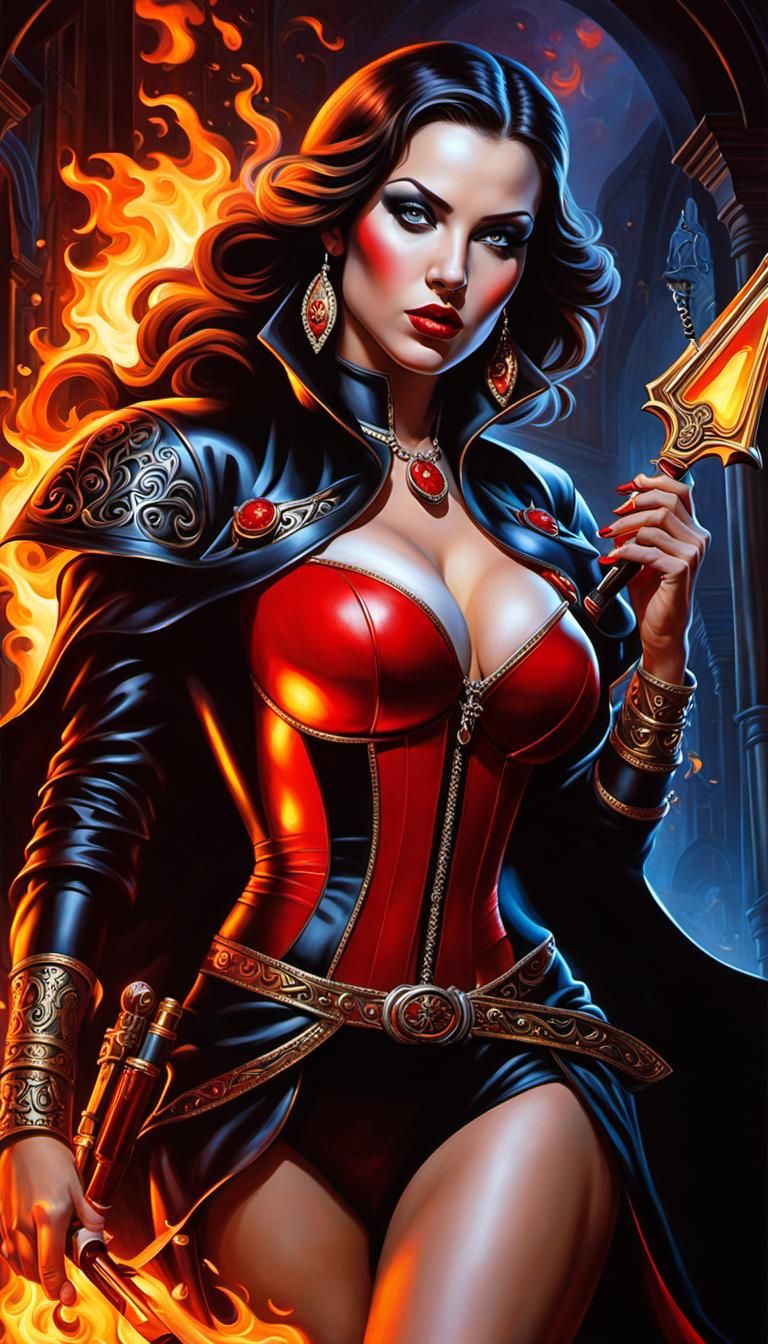 Magnificient Aitana(Spanish AI model) as vampire hunter, dra...