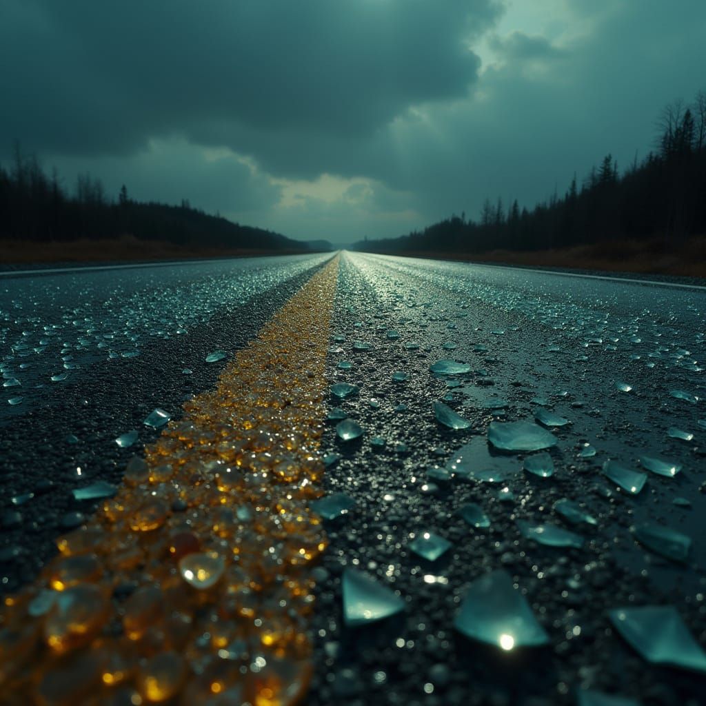 Post-Apocalyptic Highway in a Dystopian Landscape