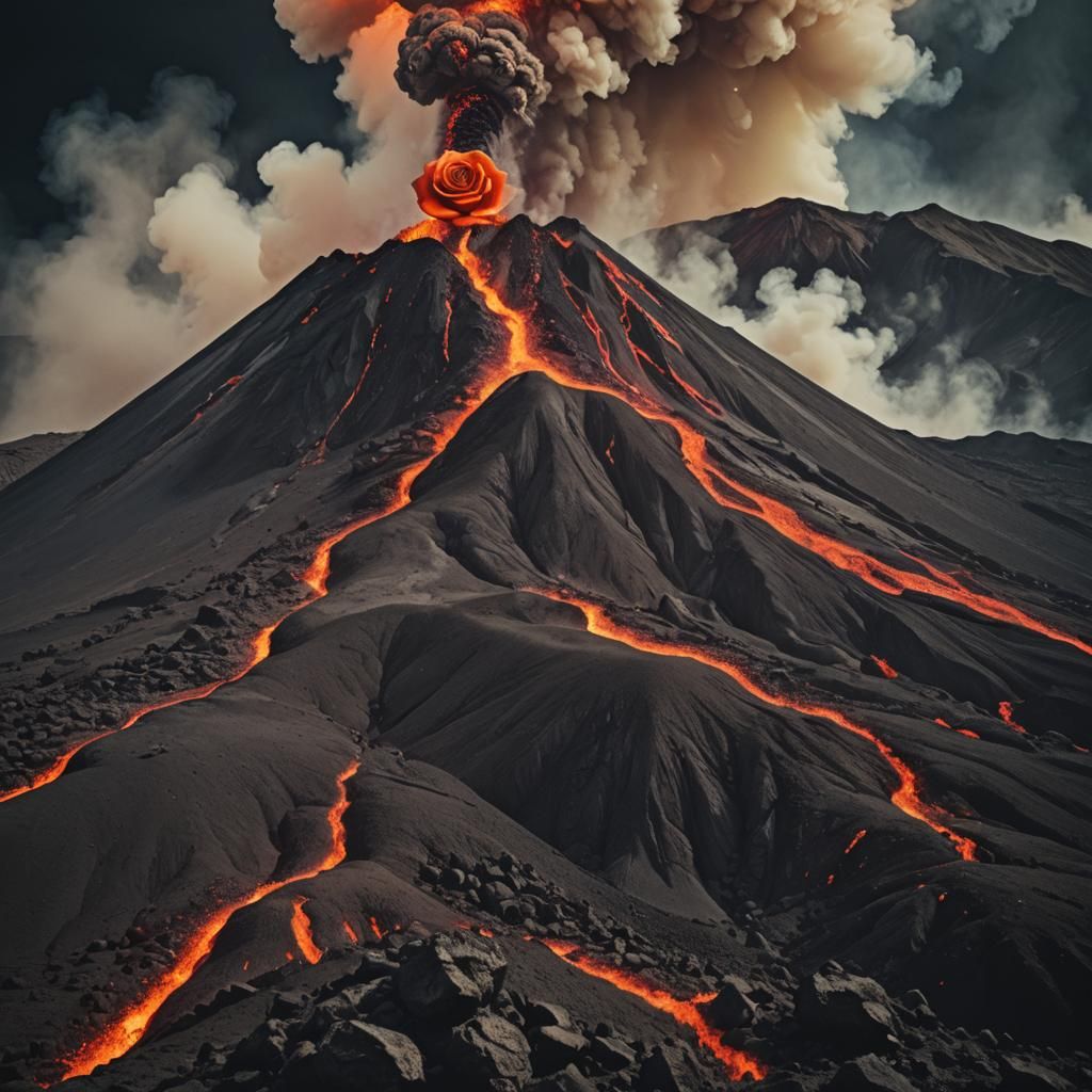 Volcano Erupting Lava Rose: Cinematic Film Still