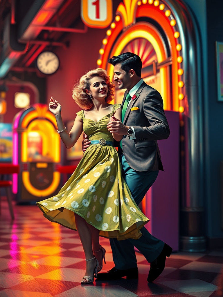 Rock and Roll Couple Dancing in Pop Art Style