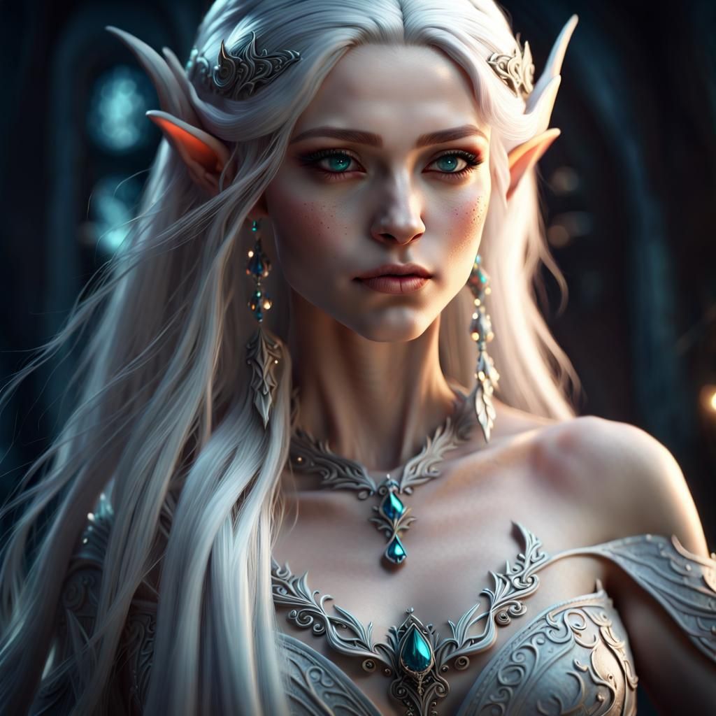 Elegant Elf Princess with White Hair in 8K