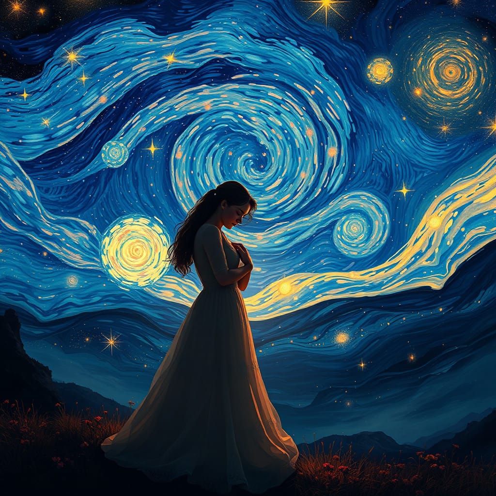 Dreamy Celestial Embrace Under Starry Night Sky