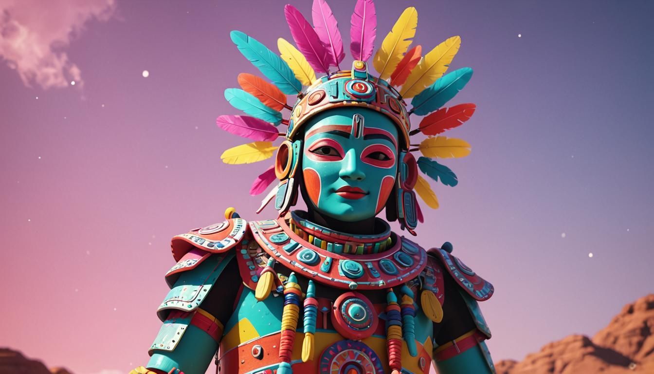 Colorful Minimalist Alebrije Kachina in Acid Ethereal Style