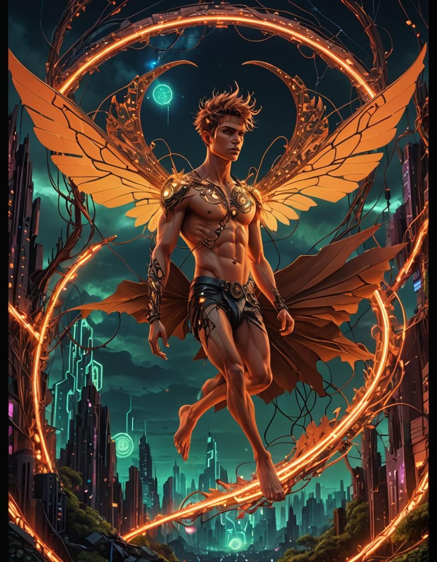 Ecopunk Fairy in Surreal Digital Landscape