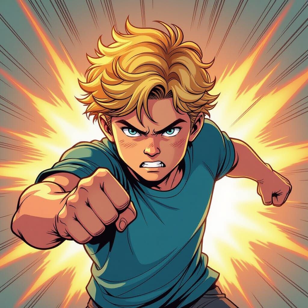 Energetic Graphic Novel Style Punch by Teenager