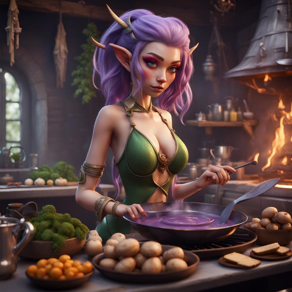Fantasy Elf Chef with Wings, Detailed Art