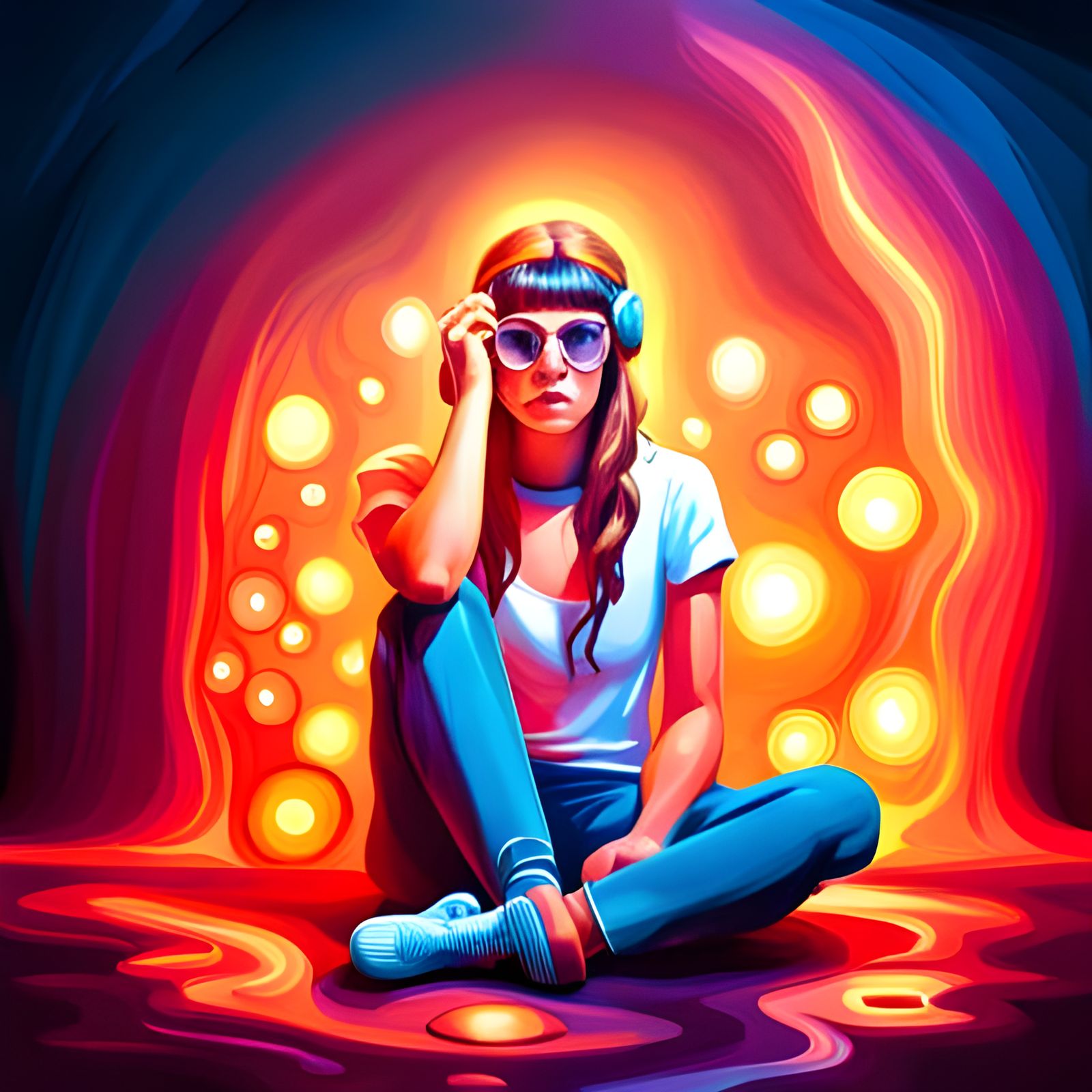 Psychedelic 70s Hippie Girl with Lava Lamp