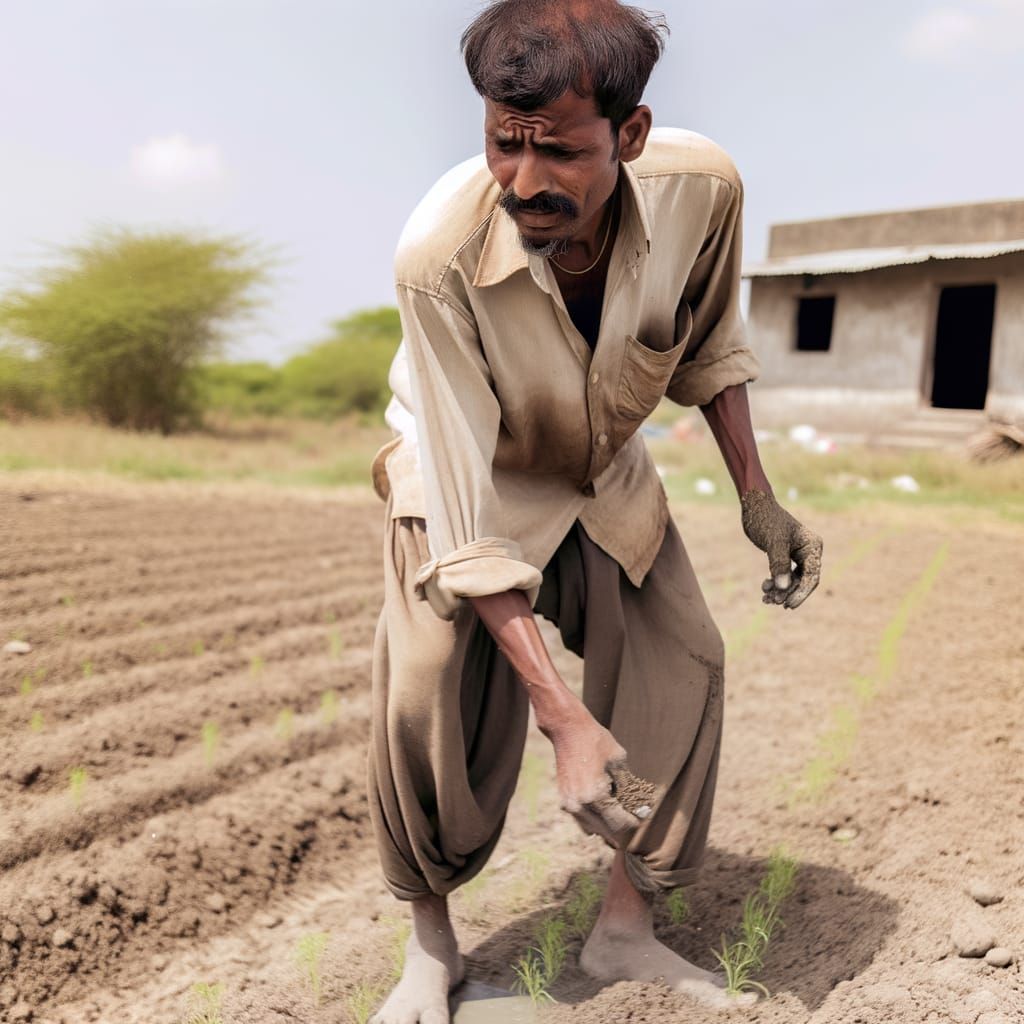 Agricultural Laborer Amidst Barren Landscapes