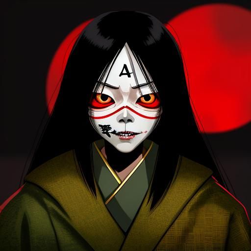 Kuchisake onna japanese woman with a face mask and a golden ...