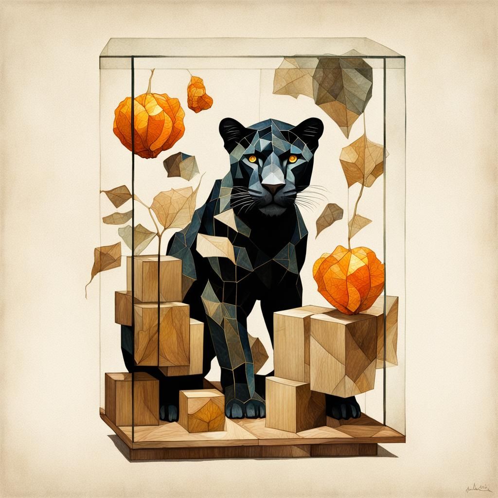 Panther in Double Exposure Art Nouveau Style