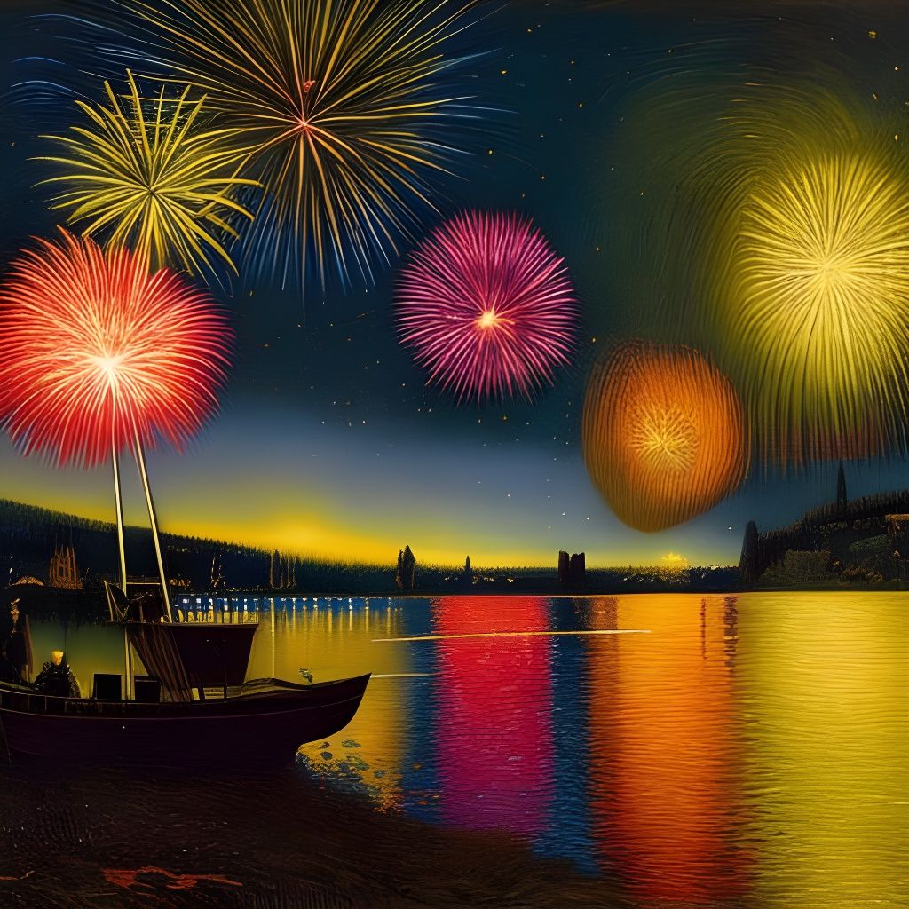 Majestic Fireworks Under a Starry Sky