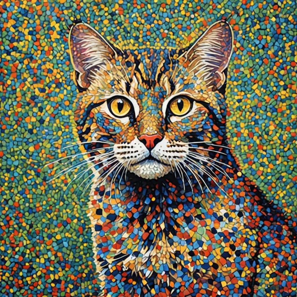 Pointillist Cat in Abstract Art Style