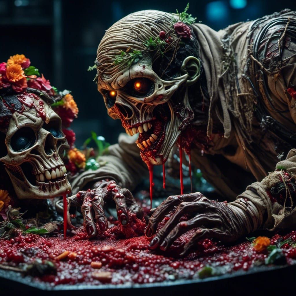 Unwrapped Mummy Portrait in Horror Aesthetic