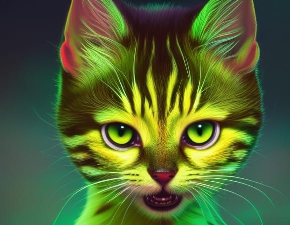 Hyperrealistic Alien Kitten in Neon Flowerpunk Style
