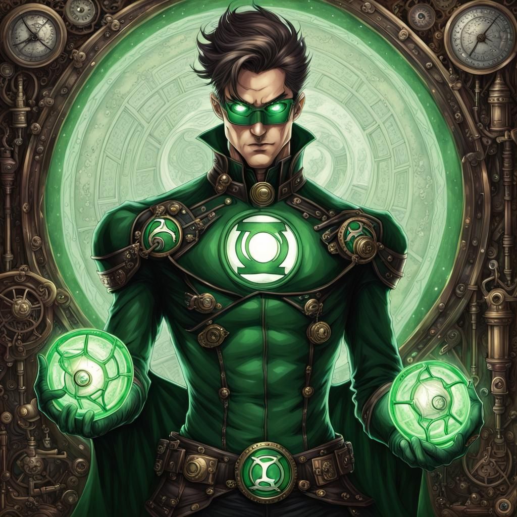 Steampunk Goth Green Lantern in Anime Style