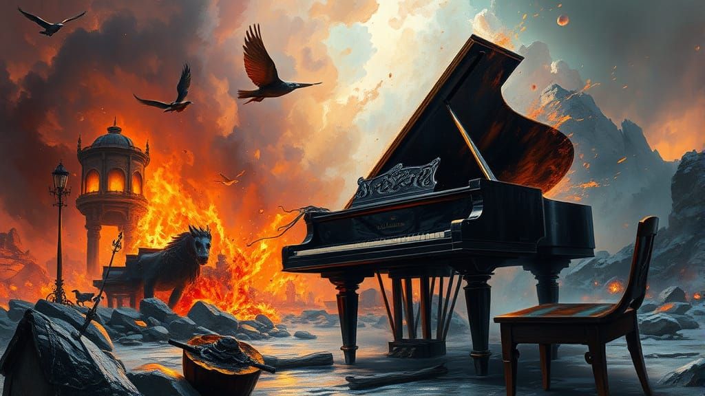 Epic Piano Inferno in Vibrant Pastel Colors