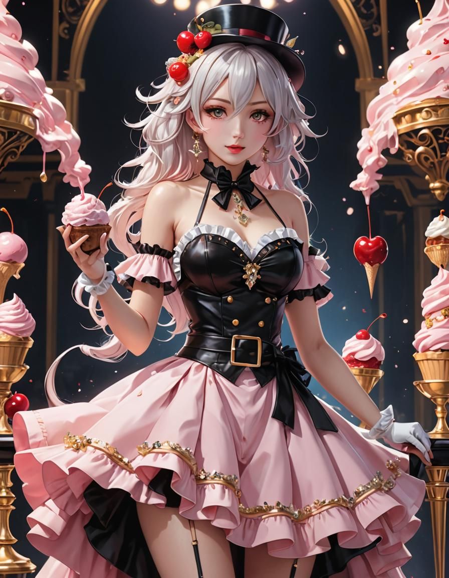 Melting Cherry Ice Cream Ringmaster in Anime Style
