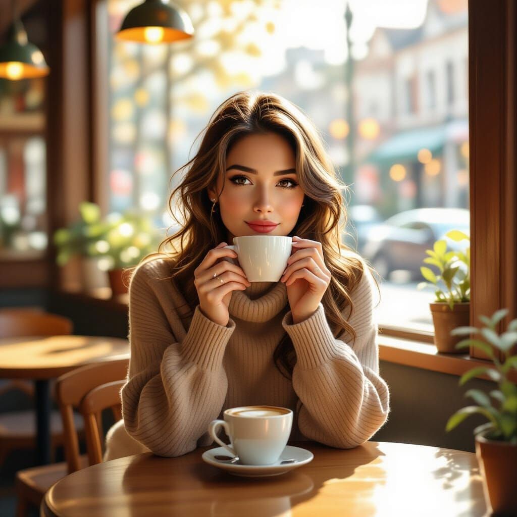 Woman in Café: A Gurney-Inspired Morning Scene