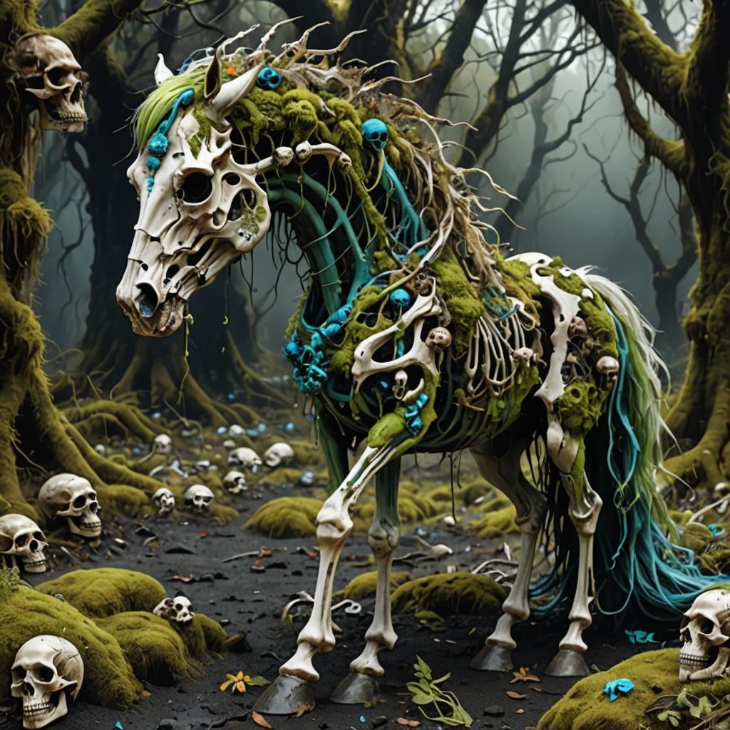 Surreal Horse with Skulls and Bones