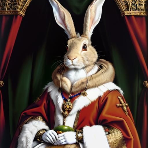 Hyperrealistic Humanoid Hare Hierophant in Holbein Style