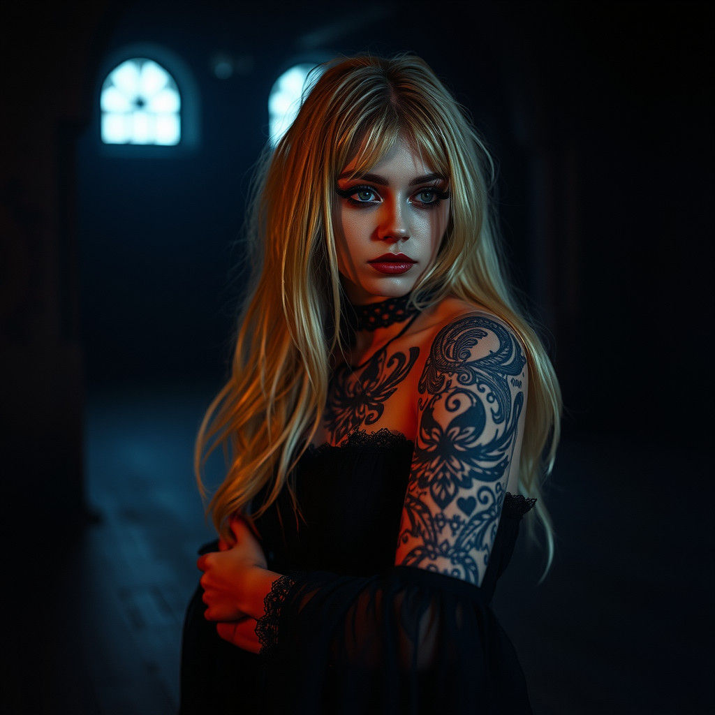 Mysterious Gothic Girl in Eerie Cinematic Portrait