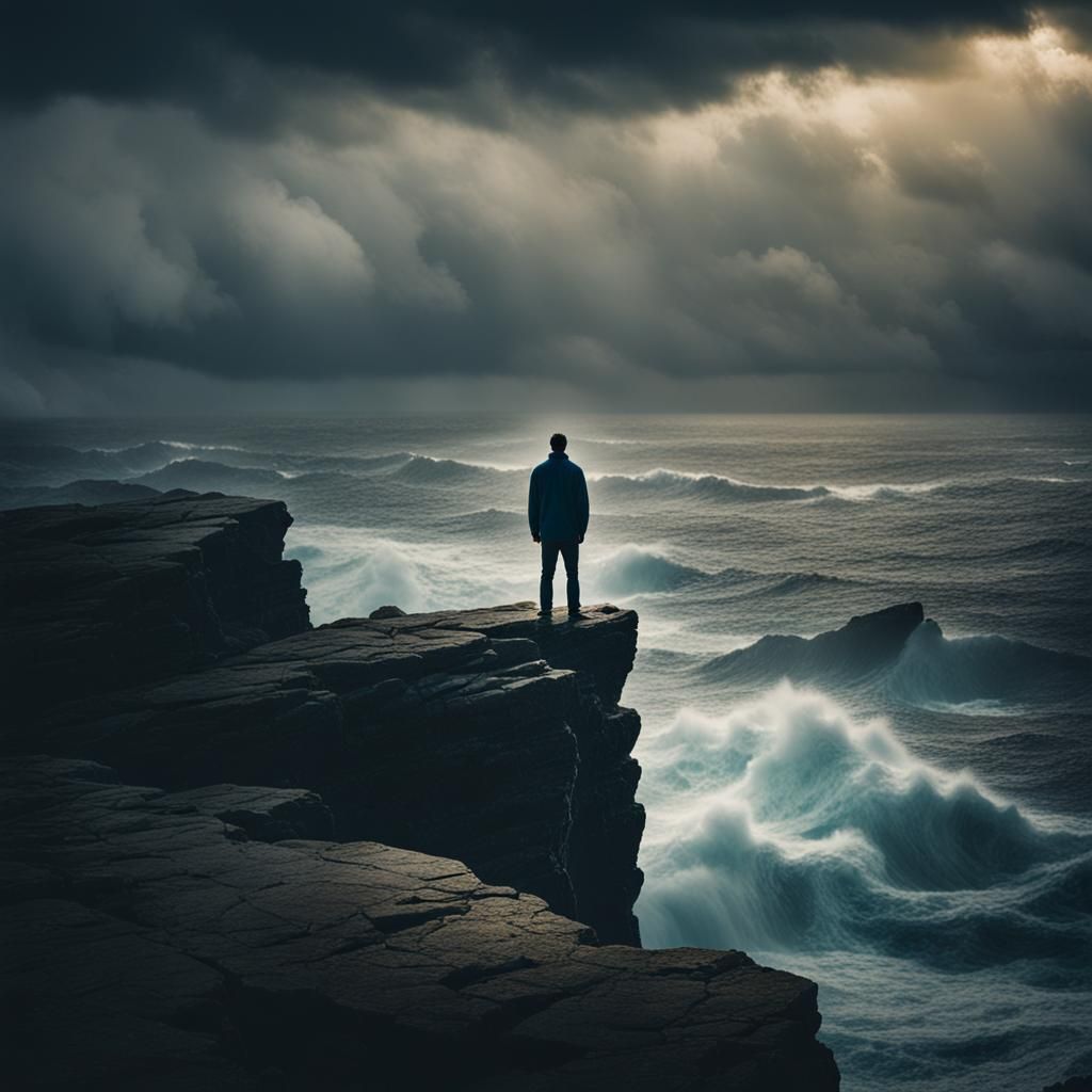 Dramatic Seascape with Figure in Cinematic Style