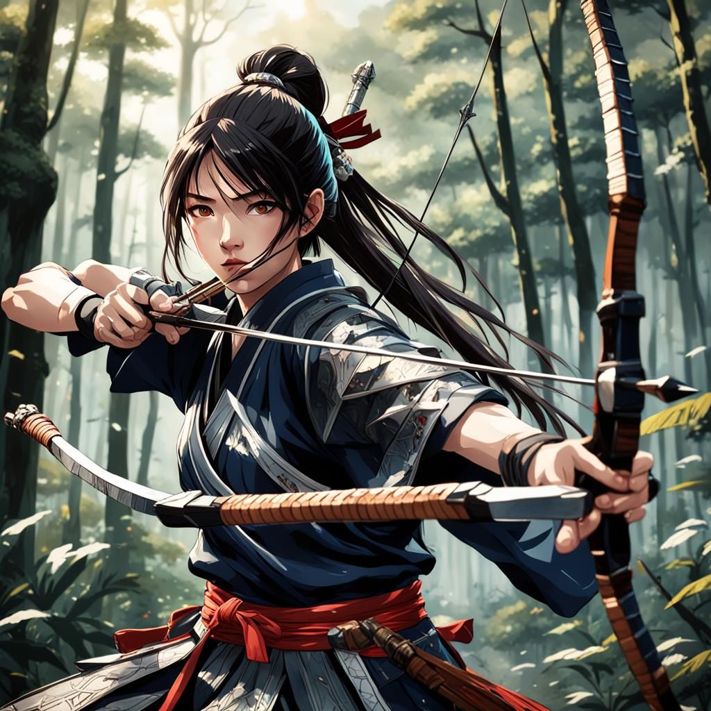 Female Samurai Assassin in Amazon Forest: Anime Art