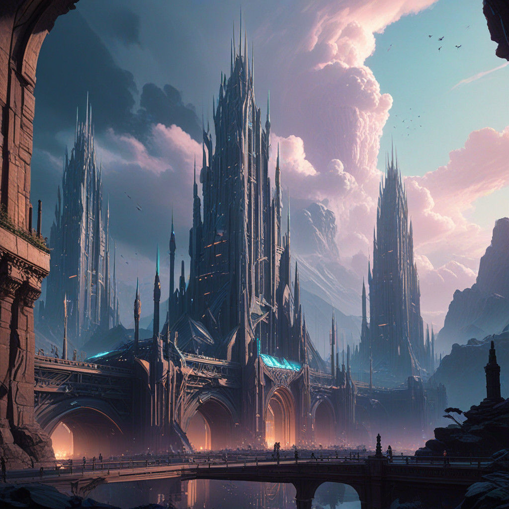 Majestic Floating Citadel of the Gods in Ethereal Light