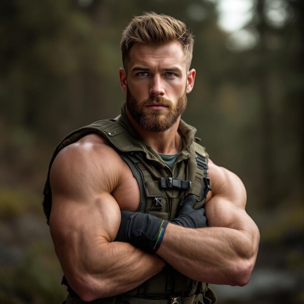 Handsome Soldier with Rainbow Armband, Professional Photo