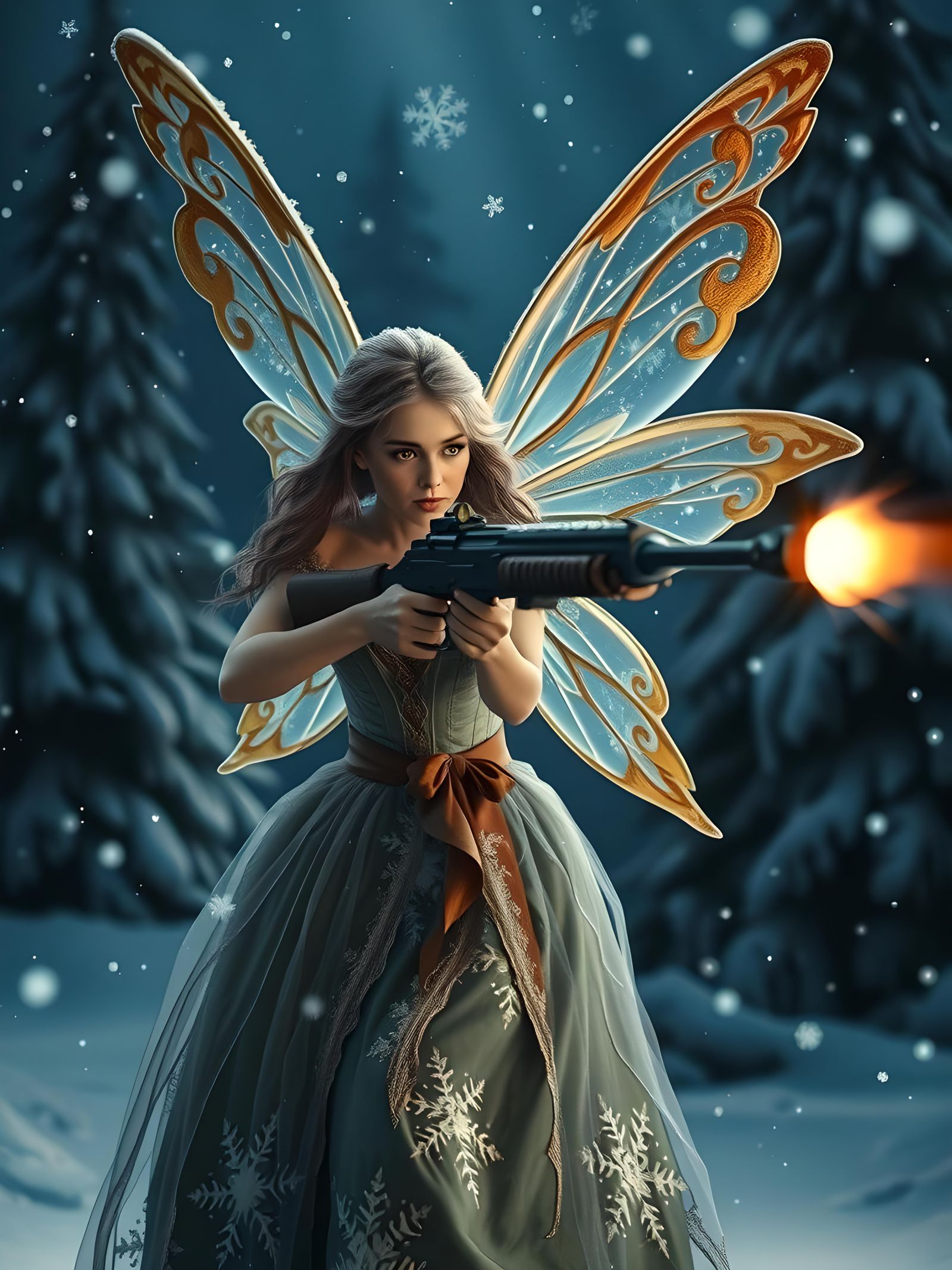Hyperrealistic Fairy Warrior in the Night