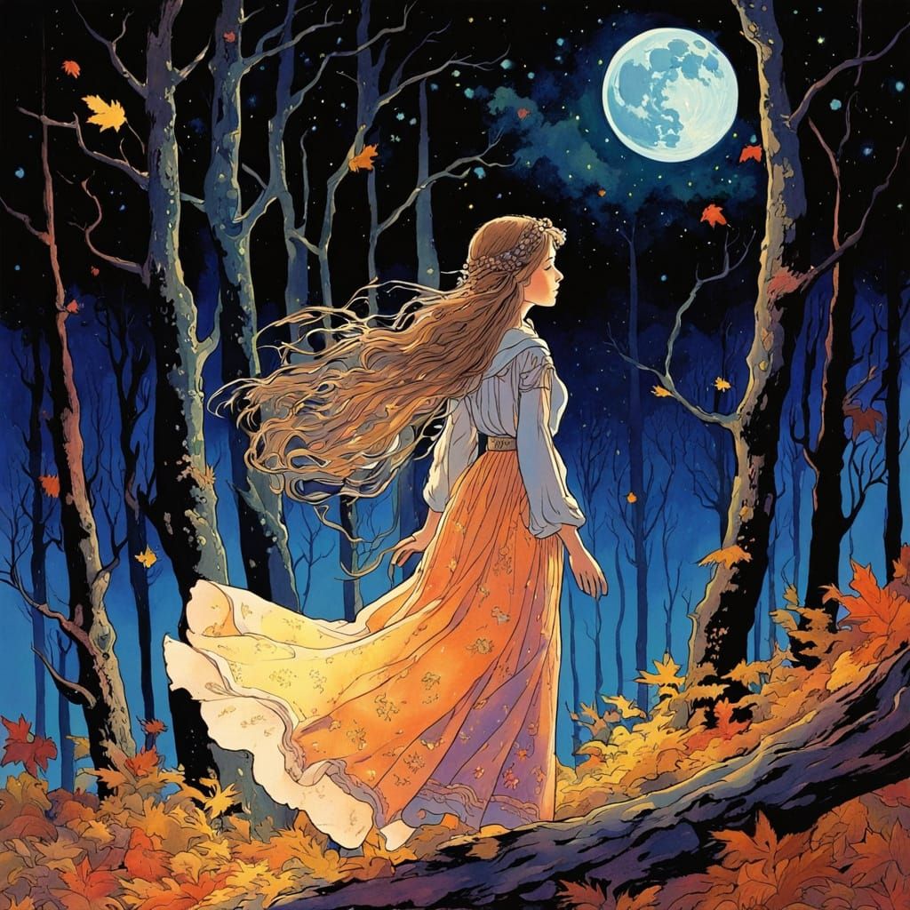 Fairies in Moonlit Forests, Autumn Winds