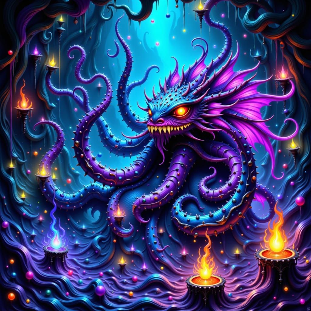 Octopi-Dragon Hybrid in Alcohol Ink Splatter Style