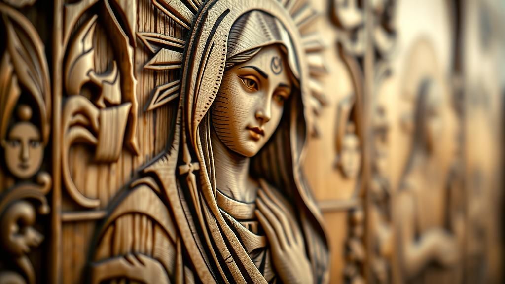 Ornate Woodcut of the Virgin Mary