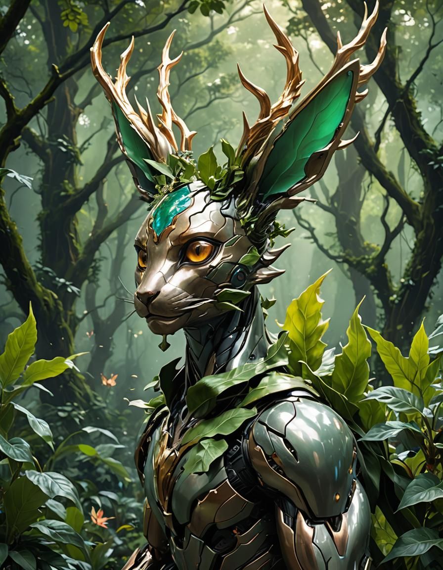 Hyperrealistic Ultron Leafeon with Fairy Ears