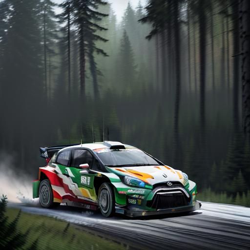 Wrc car in a finnish forest ouninpohja Beautiful vivid and d...