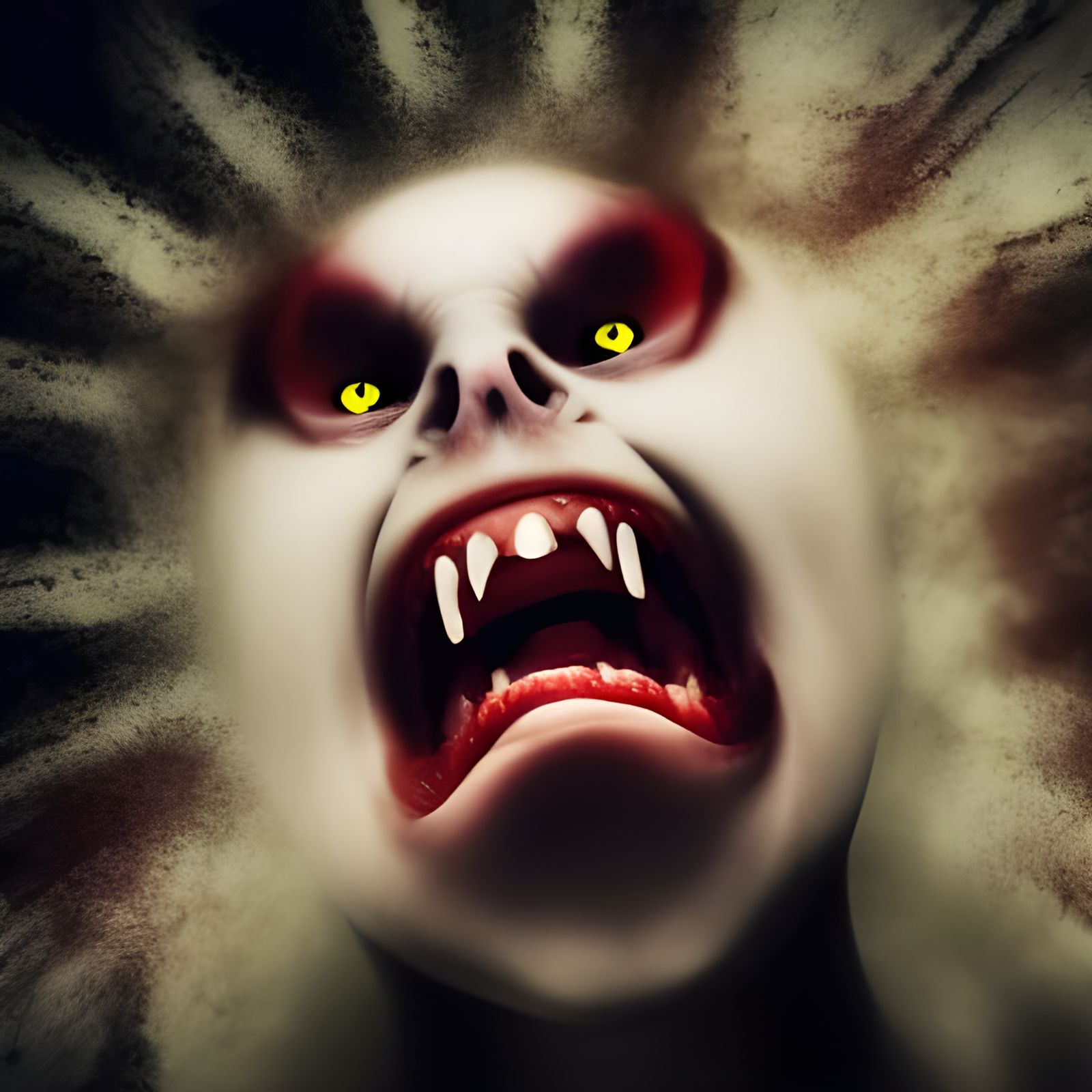 Mad Raving Woman Portrait with Exploding Eyes