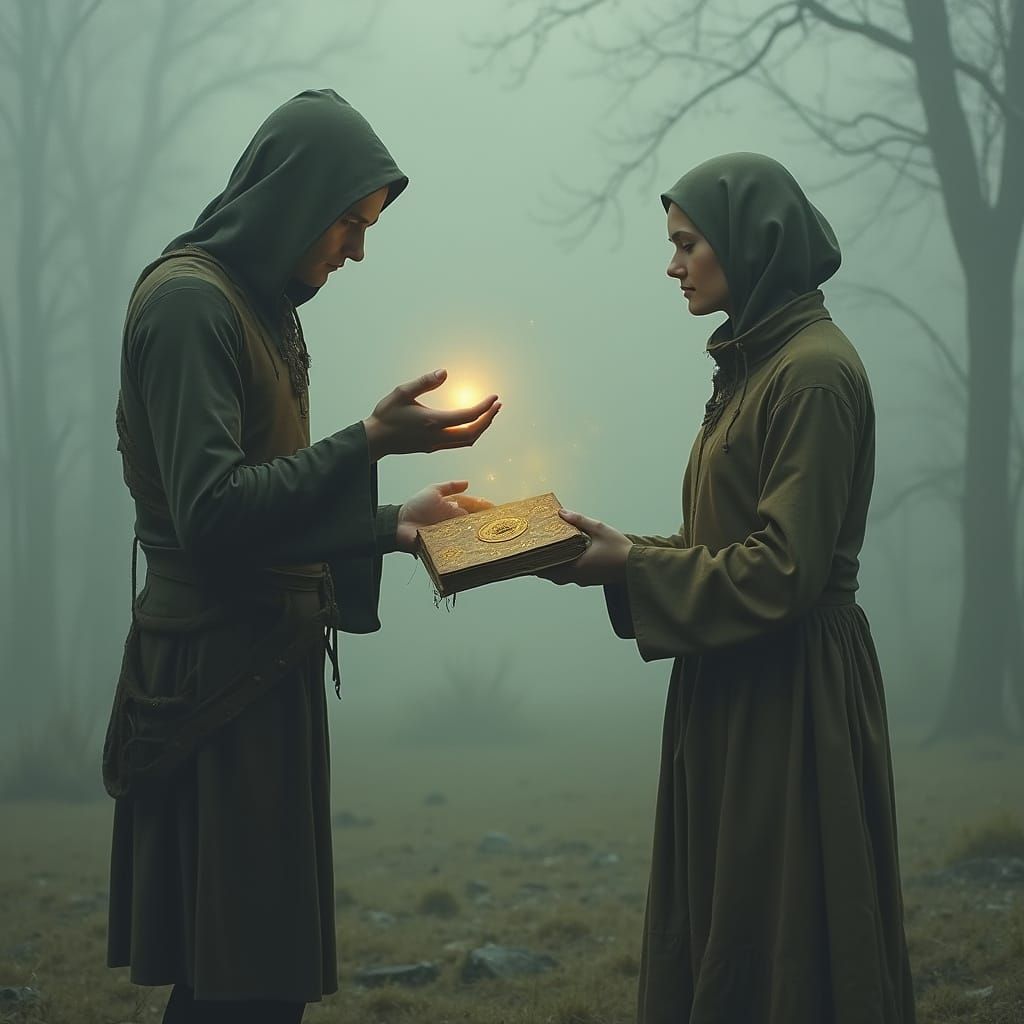 Mysterious Encounter in Ethereal Landscape