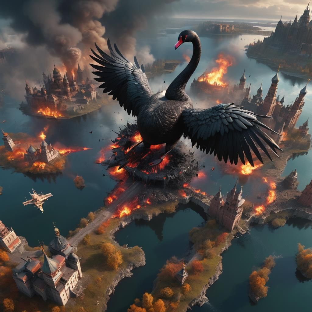 Black Swan Drone Destroys City: Detailed Matte Painting