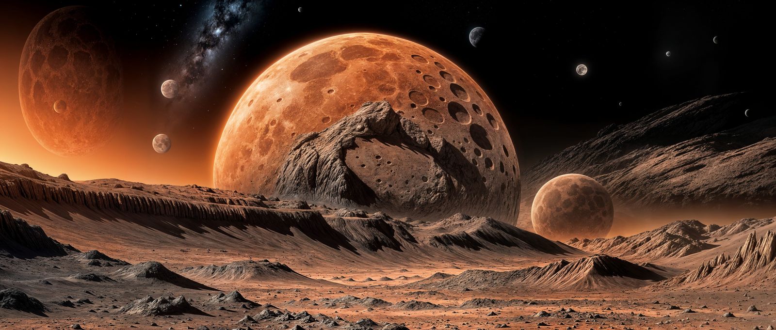 Martian Moonrise: Detailed Matte Painting in Deep Color