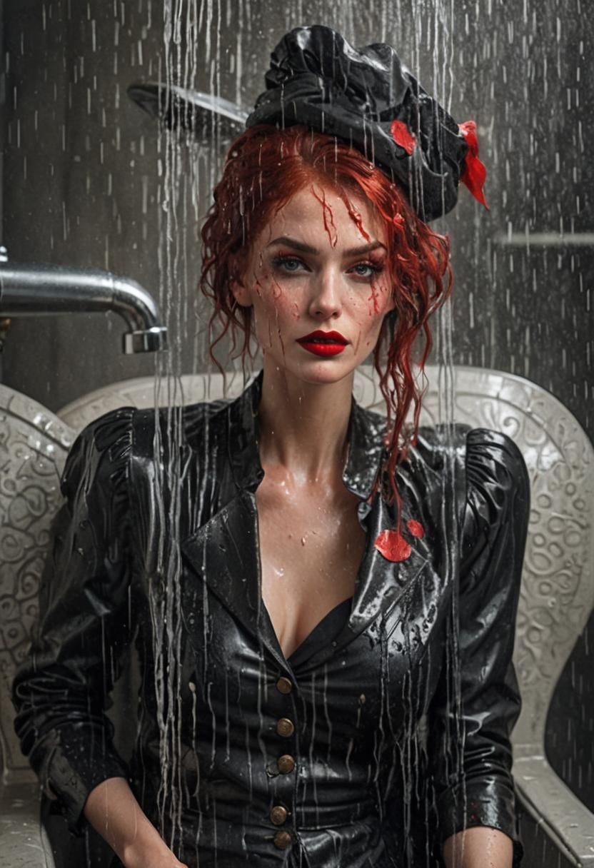 Glamorous Woman in Shower: Detailed Matte Painting