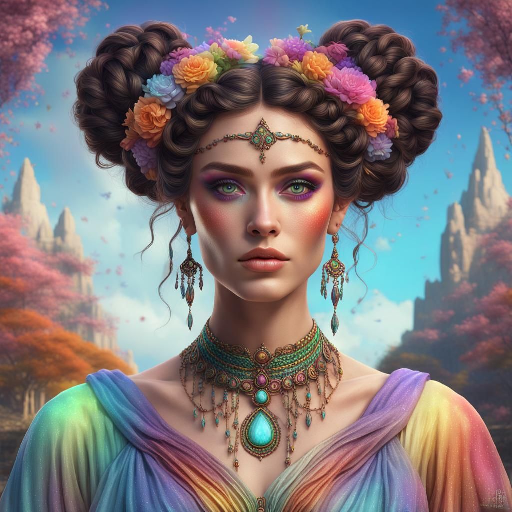 Spring Witch Portrait in Pastel Rainbow Colors