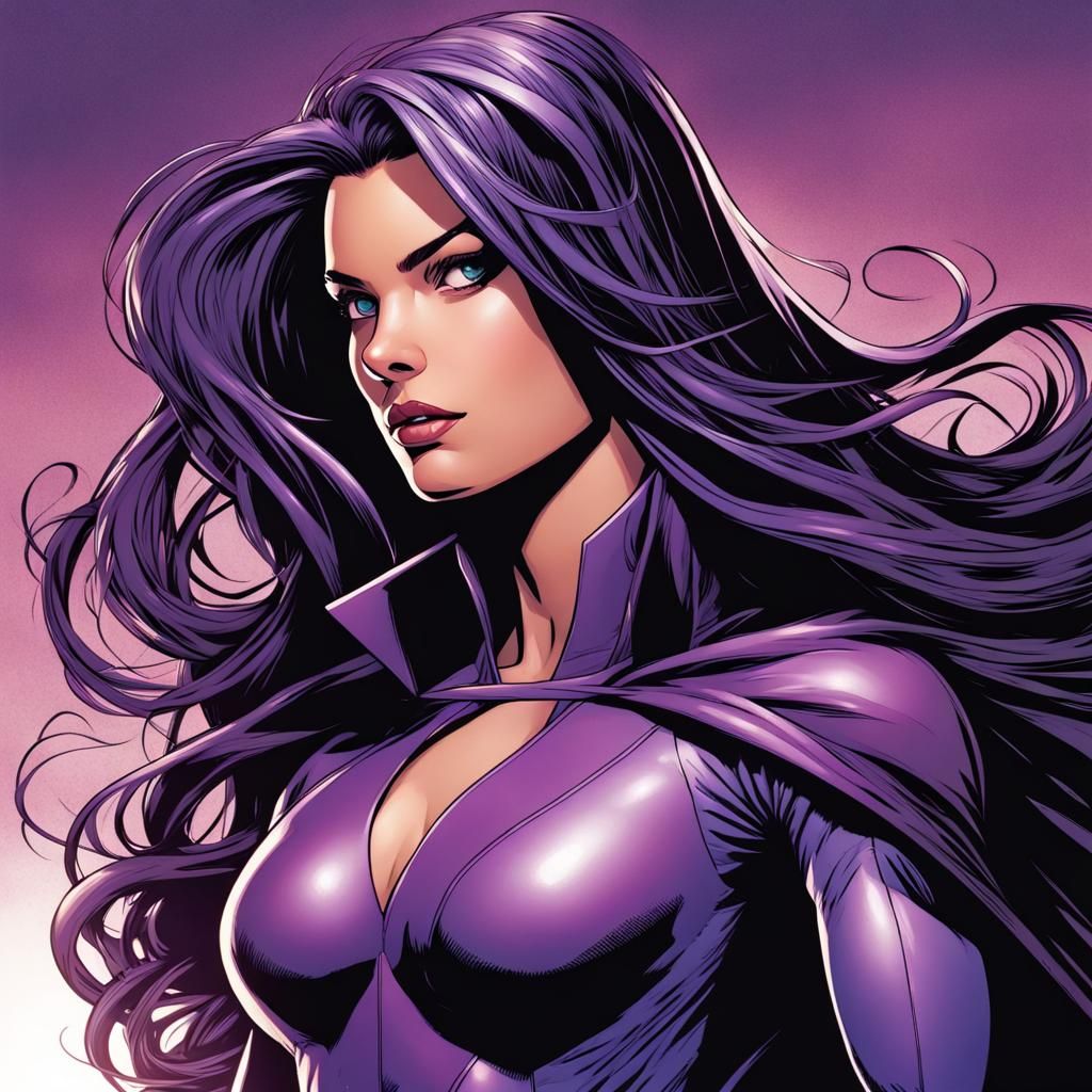 Superhero Girl in Purple Suit: Comic Book Art