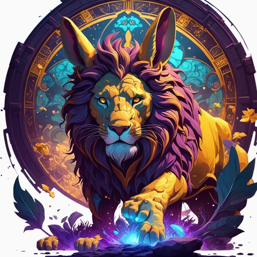 Hyperdetailed Lion Rabbit Fusion in Dark Fantasy Style