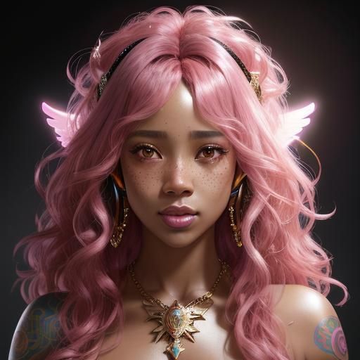 Woman with Pink Hair and Angel Wings