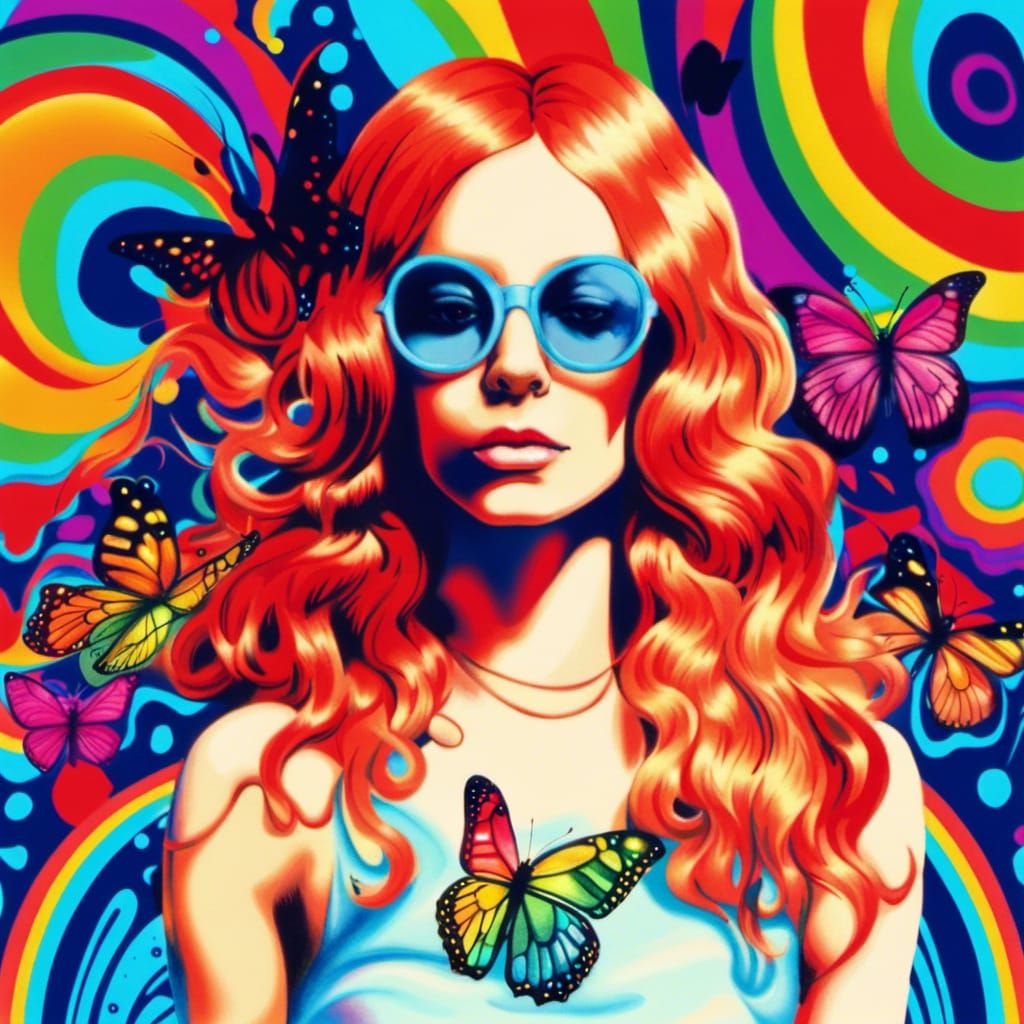 Psychedelic Flower Power Poster in Retro Style
