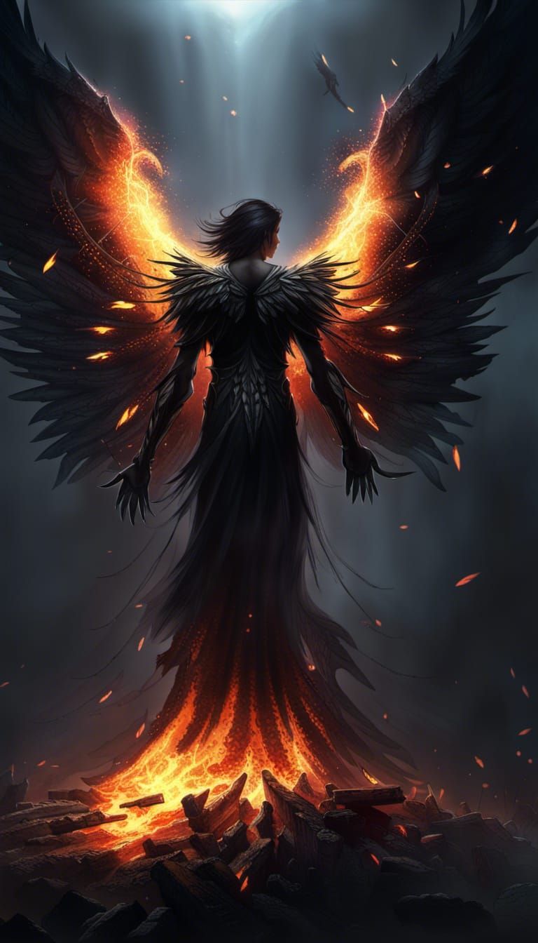 Fallen Angel in Black Fire Abyss