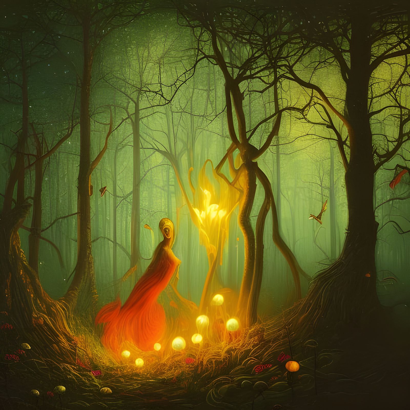 Mystical Nightmare Forest Lit by Moonlight